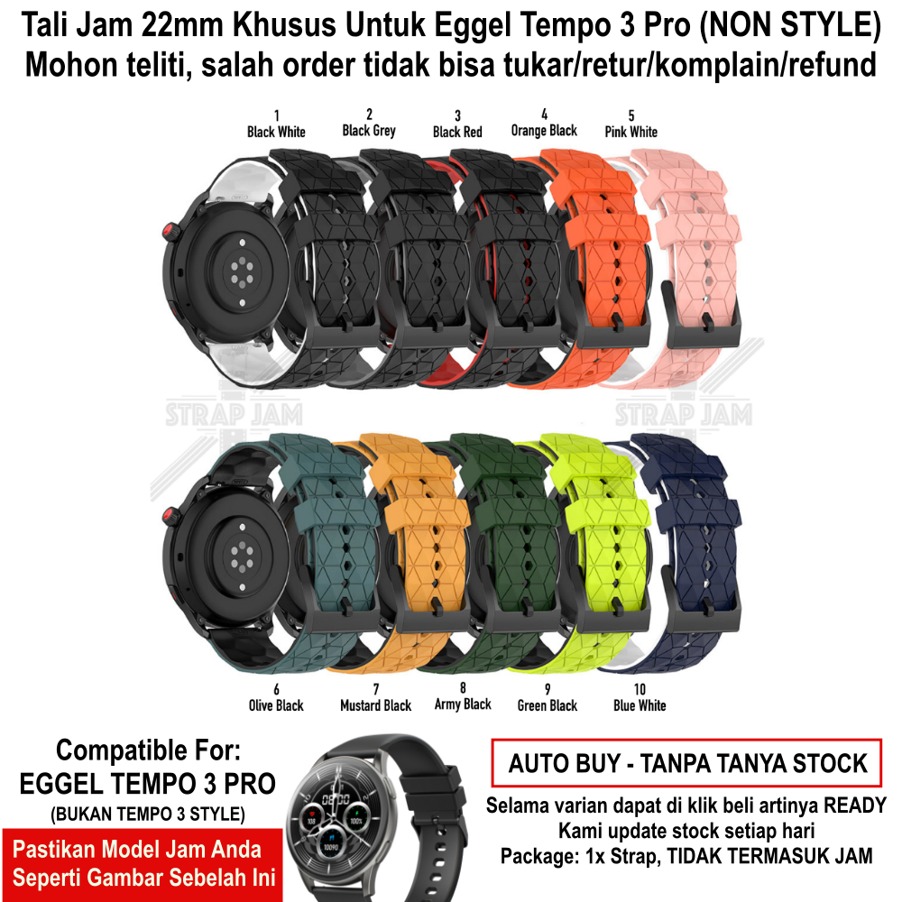 ZQT Strap 22mm Eggel Tempo 3 Pro - Tali Jam Tangan Silikon Rubber Quick Release