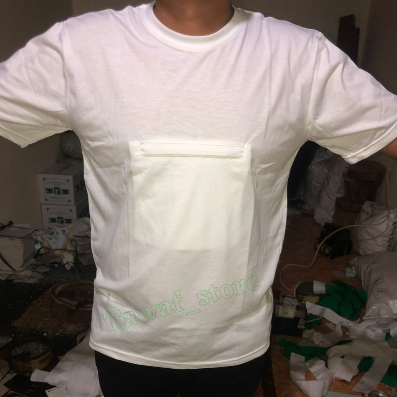 Kaos oblong ihram dewasa / kaos resleting ihram putih laki2 / kaos haji kantong depan