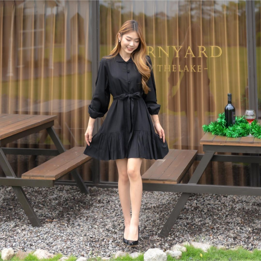 CHARLOTTE  RUFFLE DRESS PREMIUM KOREA - MINI DRESS - DRESS HAMPERS -  DRESS TANGAN PANJANG WANITA - HADIAH / KADO ULTAH WANITA