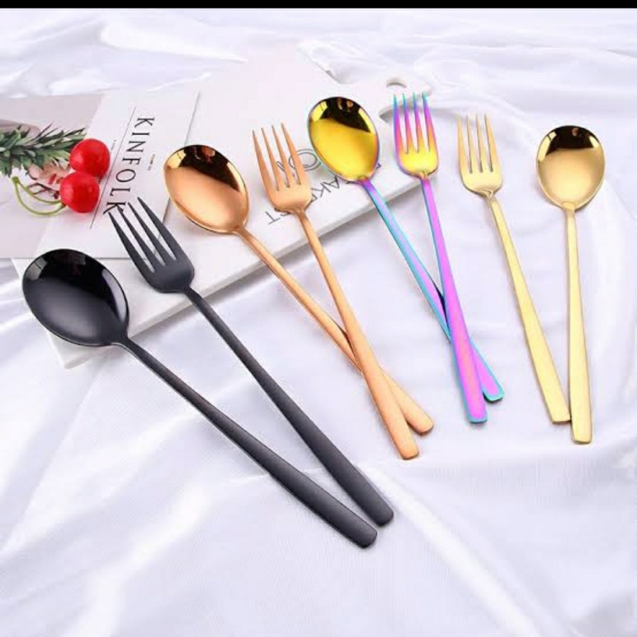 1 SET SENDOK GARPU KOREA STAINLESS KOREAN SPOON FORK SET STAINLESS