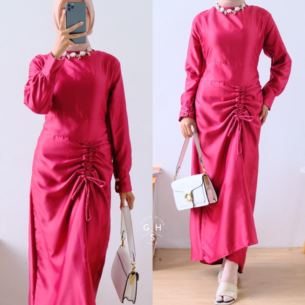 SANUM GAMIS MAXI TALI SERUT ATASAN WANITA DRESS SATIN SILK PREMIUM (RPA)