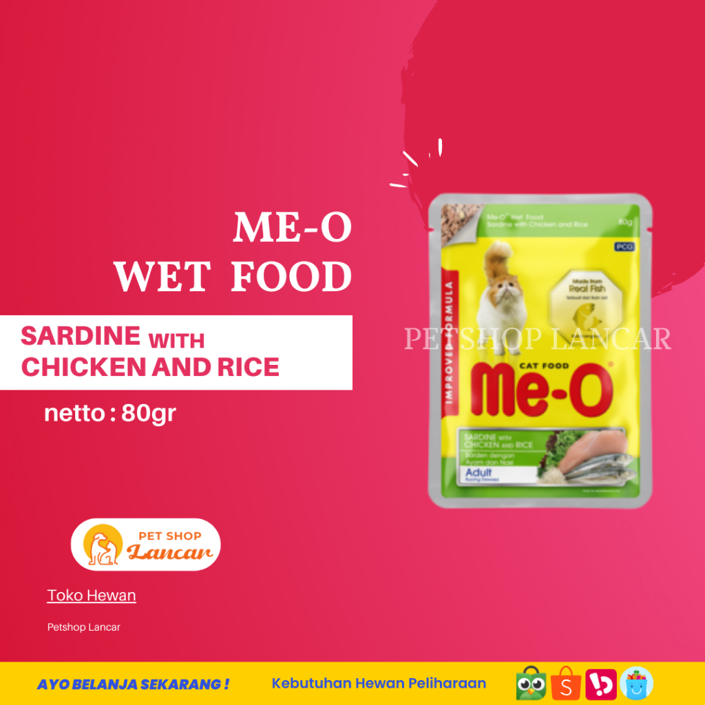 Meo Pouch Sardine With Chicken And Rice Makanan Kucing Basah 80gr