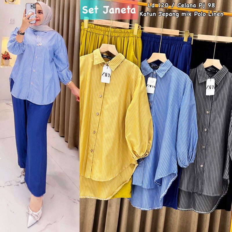 Setelan salur ZR//Set janeta//Setelan celana salur//Setelan wanita//One Set wanita//Setelan celana w