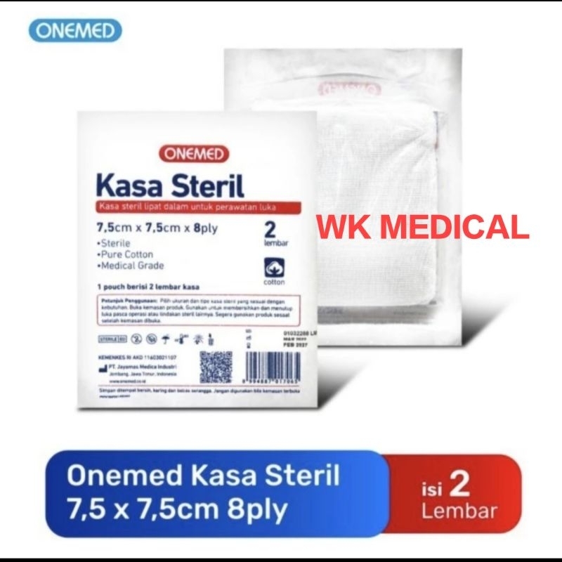Kasa steril 7,5 x 7,5 cm onemed 8 ply 8 lapis tebal isi 2 lembar perpouch