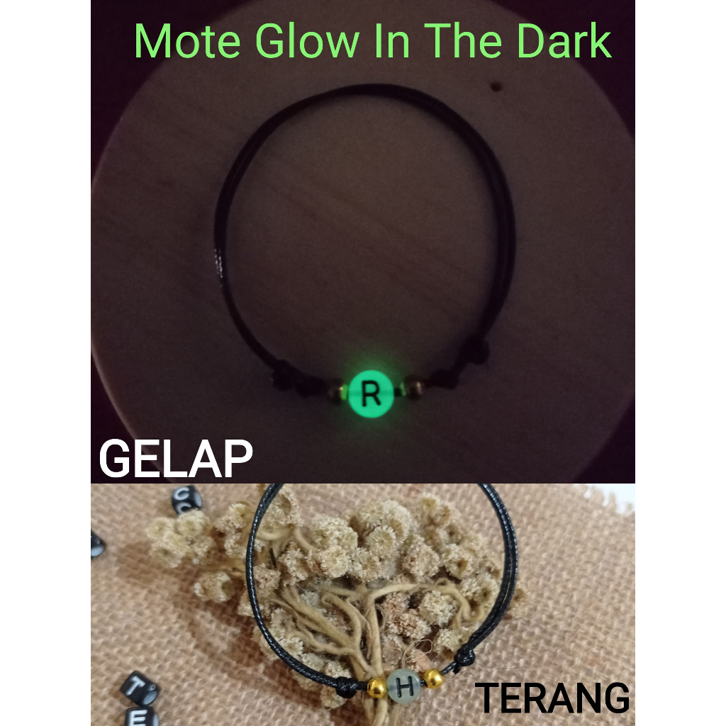 (BISA COD) GELANG SIMPEL CUSTOM INISIAL TALI KOREA 1 MM MOTE GLOW IN THE DARK