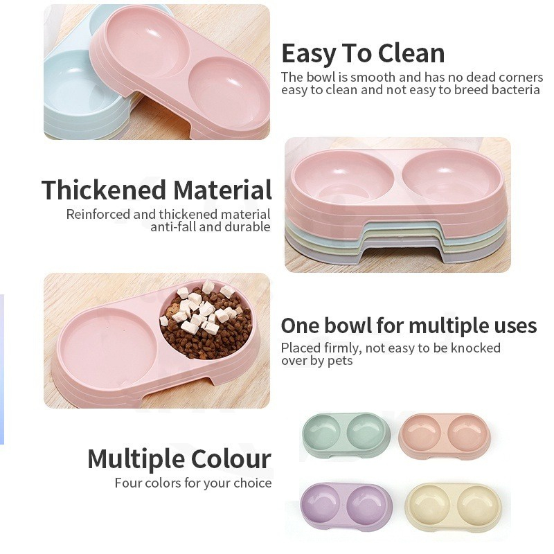 Mangkuk Ganda 2 in 1 Kucing Anjing Anti Licin Mangkuk Makan Bulat Aksesoris Hewan Peliharaan / Tempat Makan Kucing Anjing