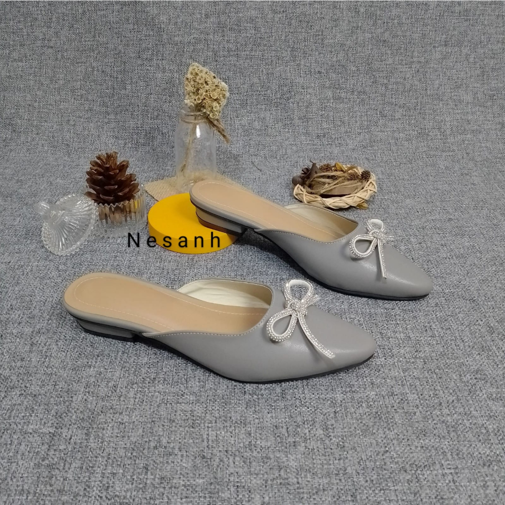 NESANH - METHA Sepatu Sandal Mules Wanita Slip On Pita Permata