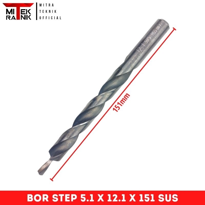 Mata Bor Step 5.1mm x 12.1mm Panjang 151mm Bor Besi HSS SUS