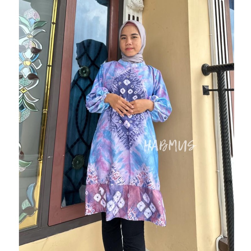 tunik / atasan kerja jumputan palembang asli handmade sutra silk