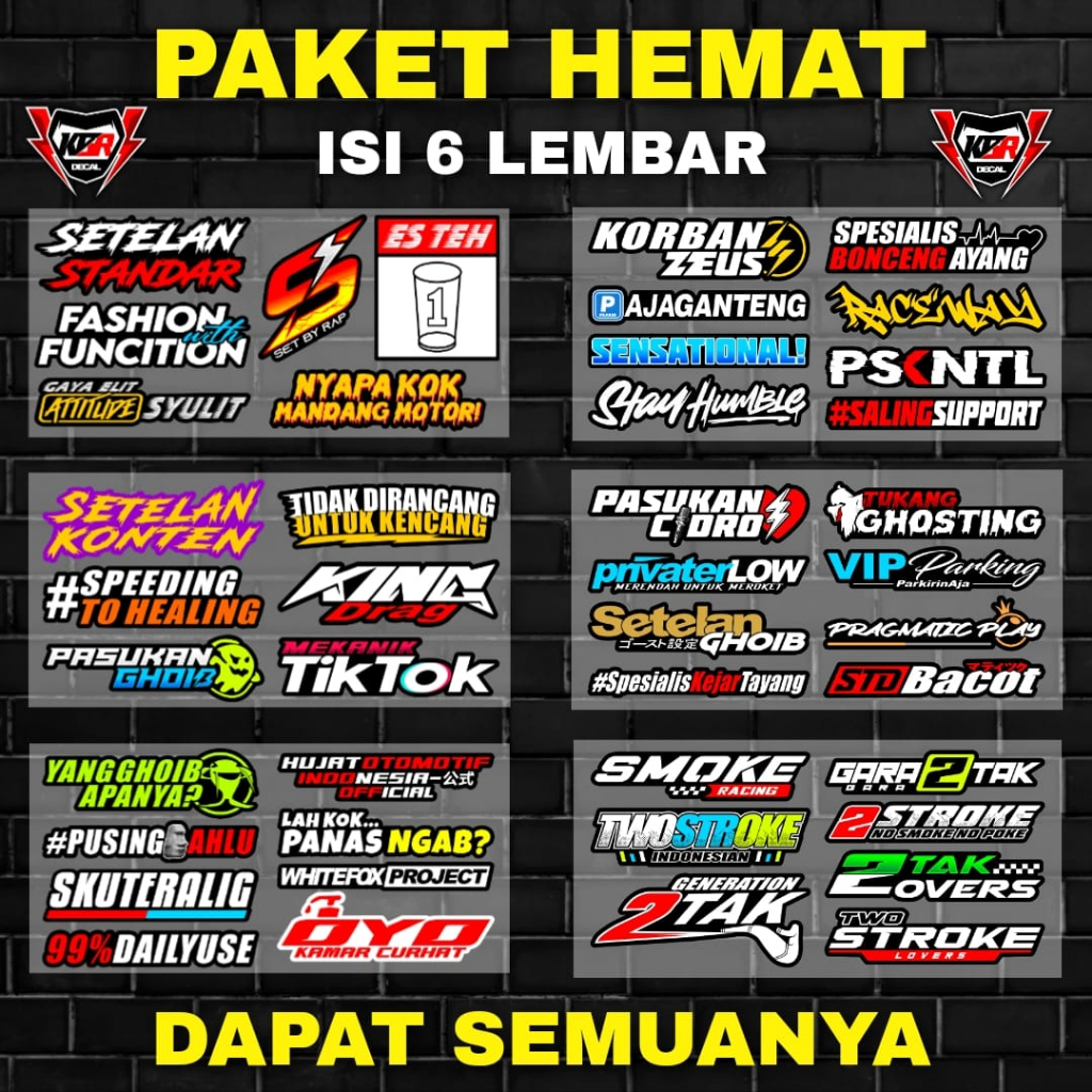 Sticker Racing Pack Print Cut Paket Hemat isi 6 Lembar Stiker Motor