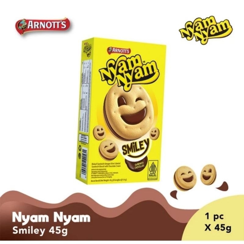 

Arnotts nyam nyam SMILEY biscuit sandwich coklat 45 gram