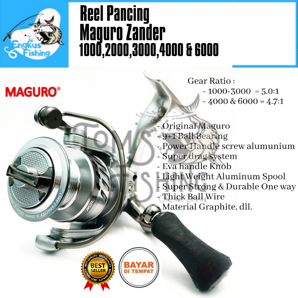 Reel Pancing Maguro Zander 1000 - 6000 Original (9+1 Bearing) Power Handle  - Engkus Fishing