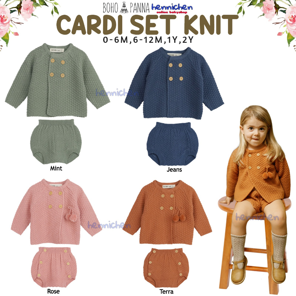 Bohopanna Cardi Set Knit 0-2 Tahun Setelan Rib Knit Bayi