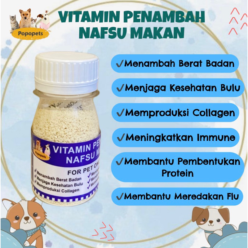 POPOPETS VITAMIN GEMUK KUCING ANJING 35gr - VITAMIN GEMUK KUCING ANJING - VITAMIN PENAMBAH NAFSU MAKAN KUCING ANJING - OBAT GEMUK KUCING ANJING
