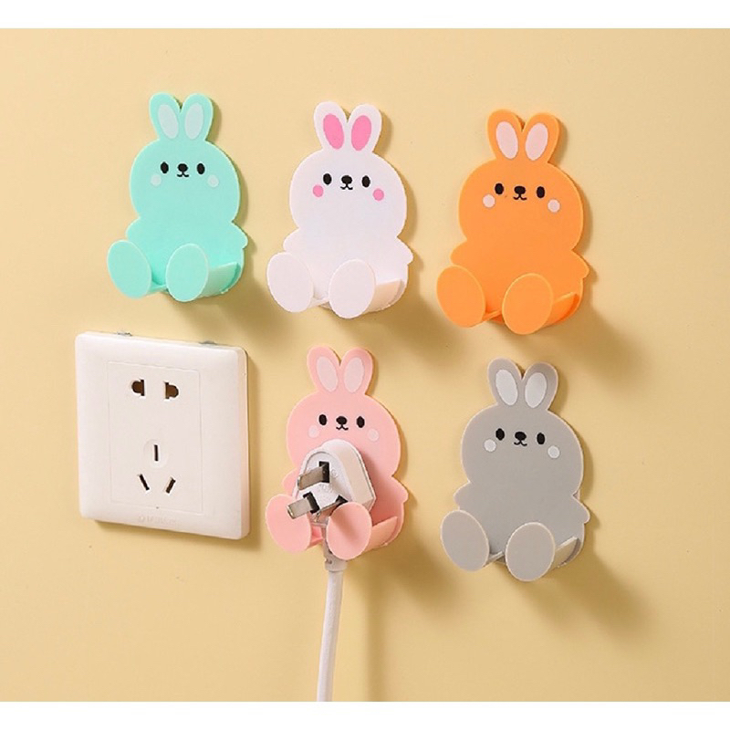 MJ88 Tempat Holder Colokan Kabel Multifungsi Bermotif Kartun Kelinci /Tempat Kabel Tempel Dinding/Gantungan Kunci Dindinh /Gantungan Kabel Dinding /Kait Holder Kabel Listrik Bentuk Kartun /Wall Plug Holder Kunci Pintu Tas gantungan Hook Super Murah