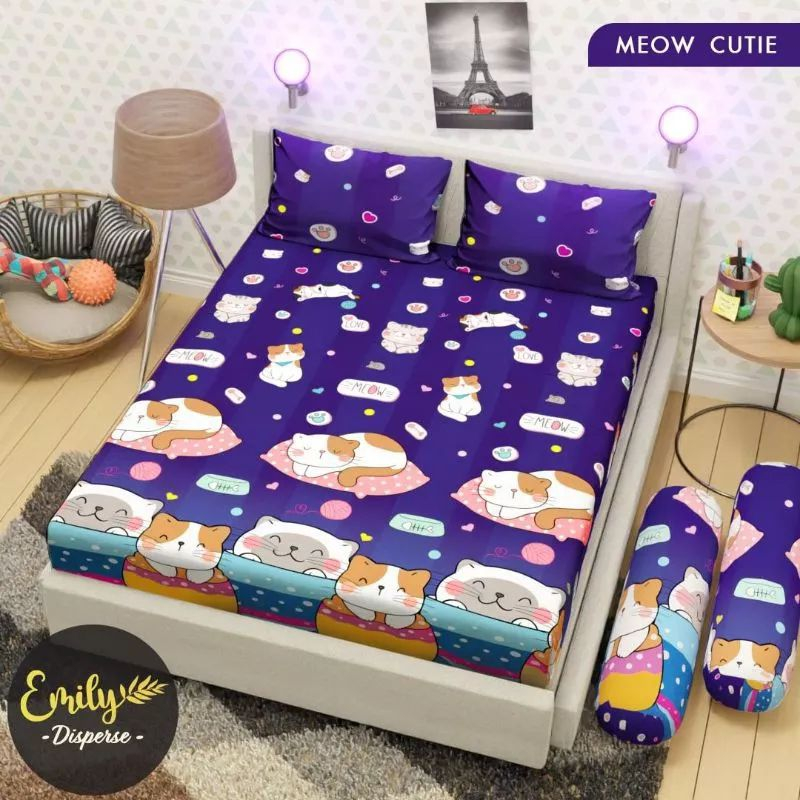 Monalisa -COD ORIGINAL Sprei 90/100/120/140/160/180/200 Single Queen King motif Kucing Catty Cat Pia