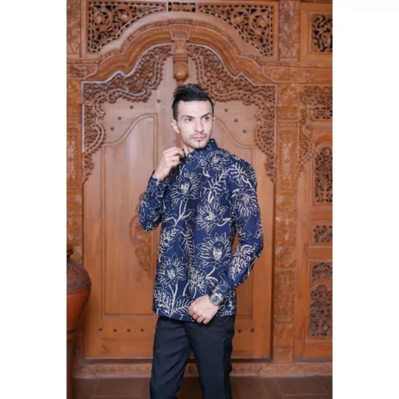 MAWAR BIRU KEMEJA BATIK SLIMFIT PREMIUM LAPIS FURING