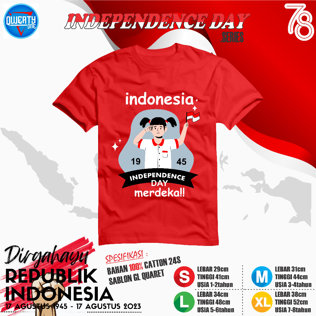 Kaos Anak Distro Edisi Kemerdekaan 1-8 Tahun