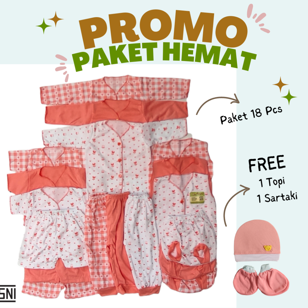 PROMO!! 18 Pcs Paket Baju Bayi Baru Lahir Motif Lucu Best Seller Kado Lahiran Paket Baju Baby Newborn