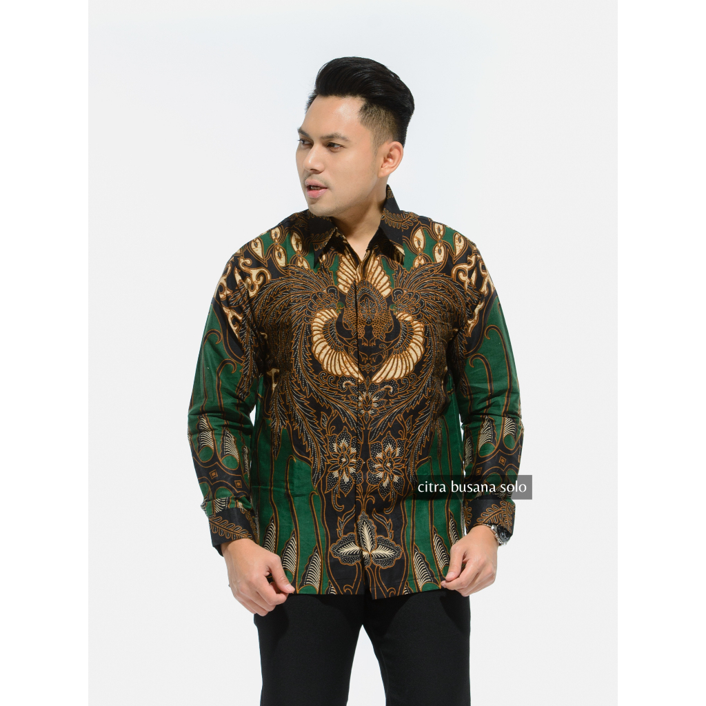 CAKRABUANA HIJAU Kemeja Batik Pria Full Furing Bahan Katun Sragenan