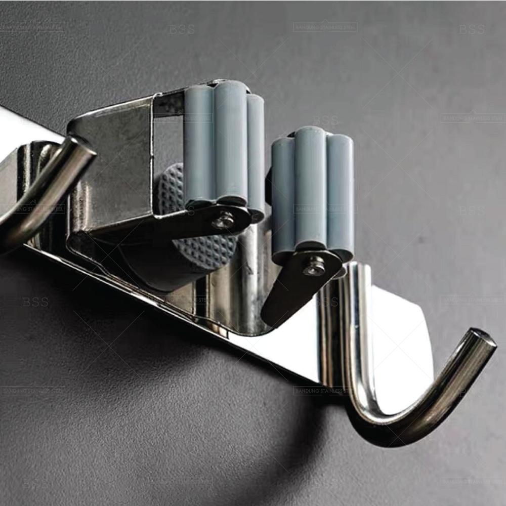 Hanger Jepit MultiFungsi 2 Kait Stainless gantungan Pel Sapu Sikat Kapstok All in magic mop holder