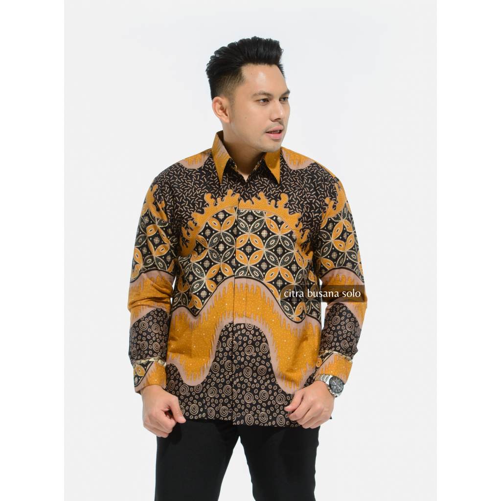 KAWUNGJAYA KUNING Kemeja Batik Pria Full Furing Bahan Katun Primisima