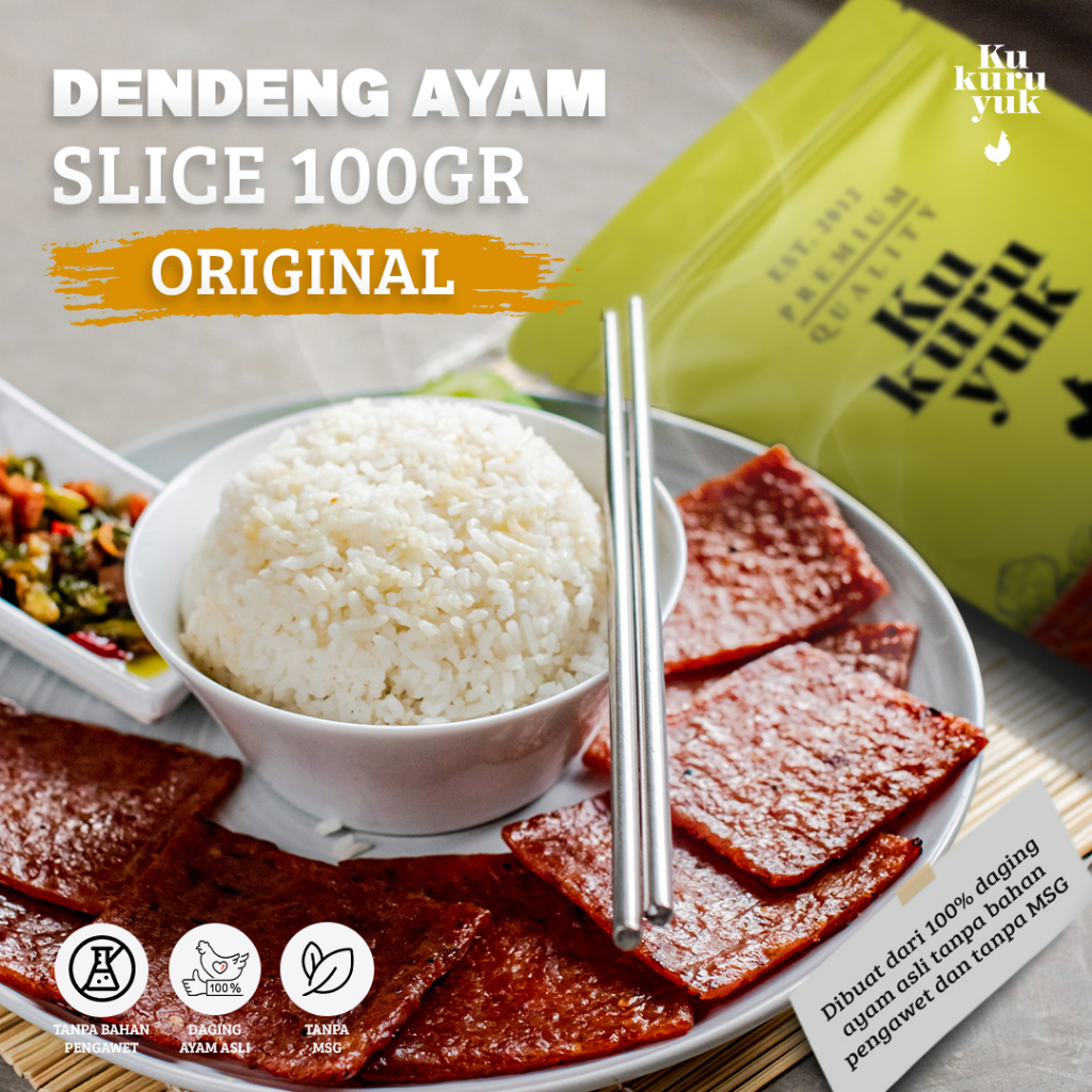 

pink [PREMIUM] Dendeng Ayam Kukuruyuk Makanan Siap Saji Frozen Food - 100 Gram