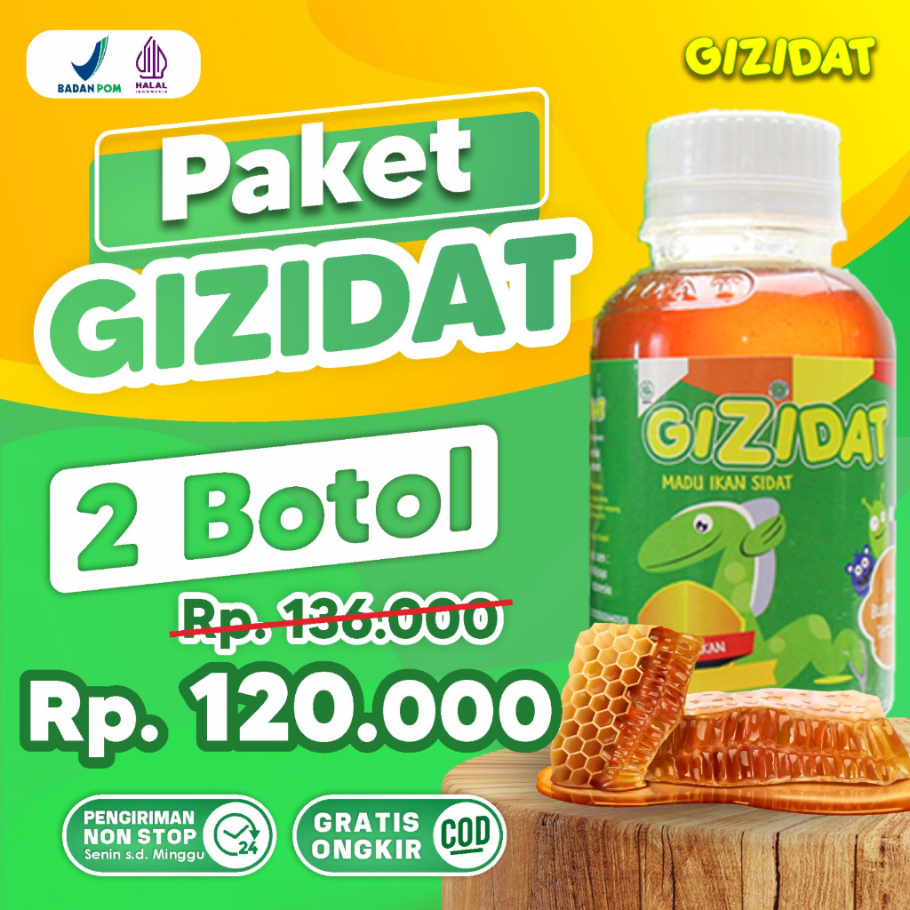 Gizidat Paket 2 Botol Madu Penggemuk Badan Gemuk Vitamin Penambah Nafsu Makan Anak Cerdas