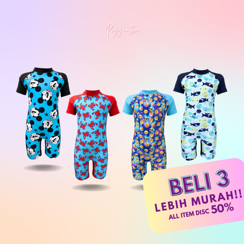 Baju Renang Anak Laki-Laki dan Perempuan Diving Motif Gambar 3-6 Tahun