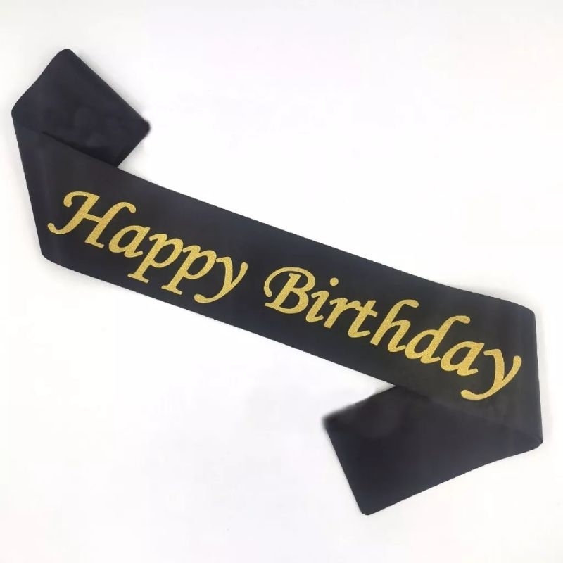 Selempang Happy birthday Hitam Gold
