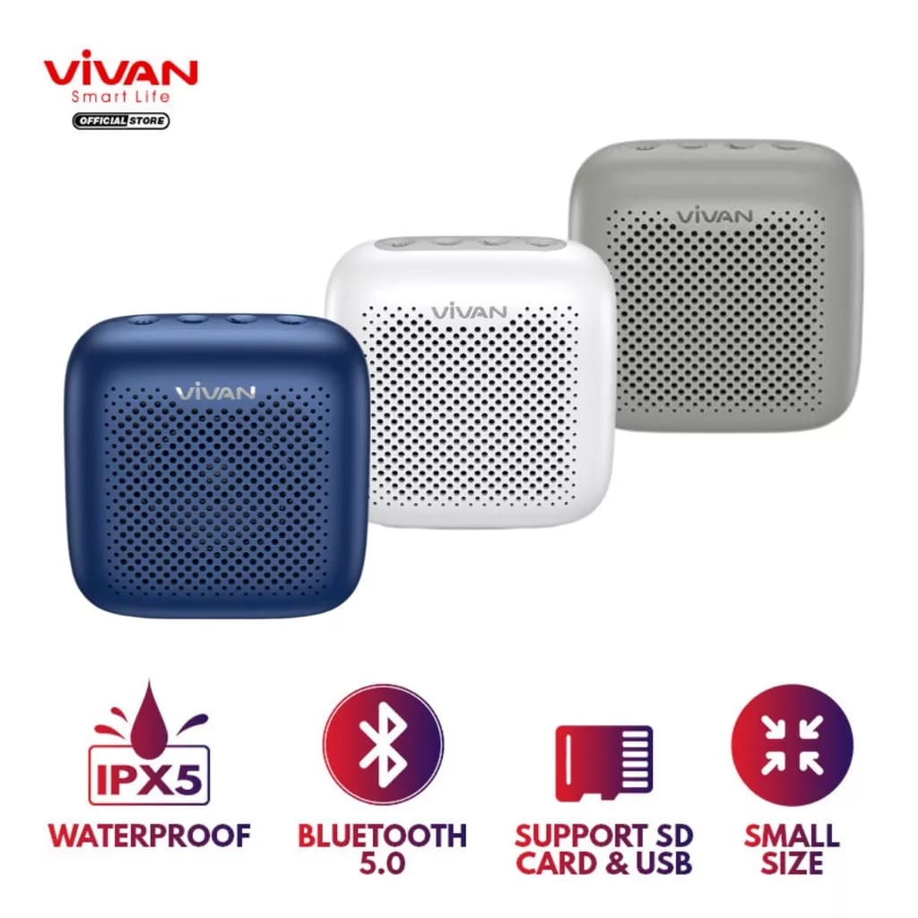 Speaker Bluetooth VIVAN VS1 Mini Wireless Audio Portable Mega Bass Waterproof IPX5 Hi-Fi