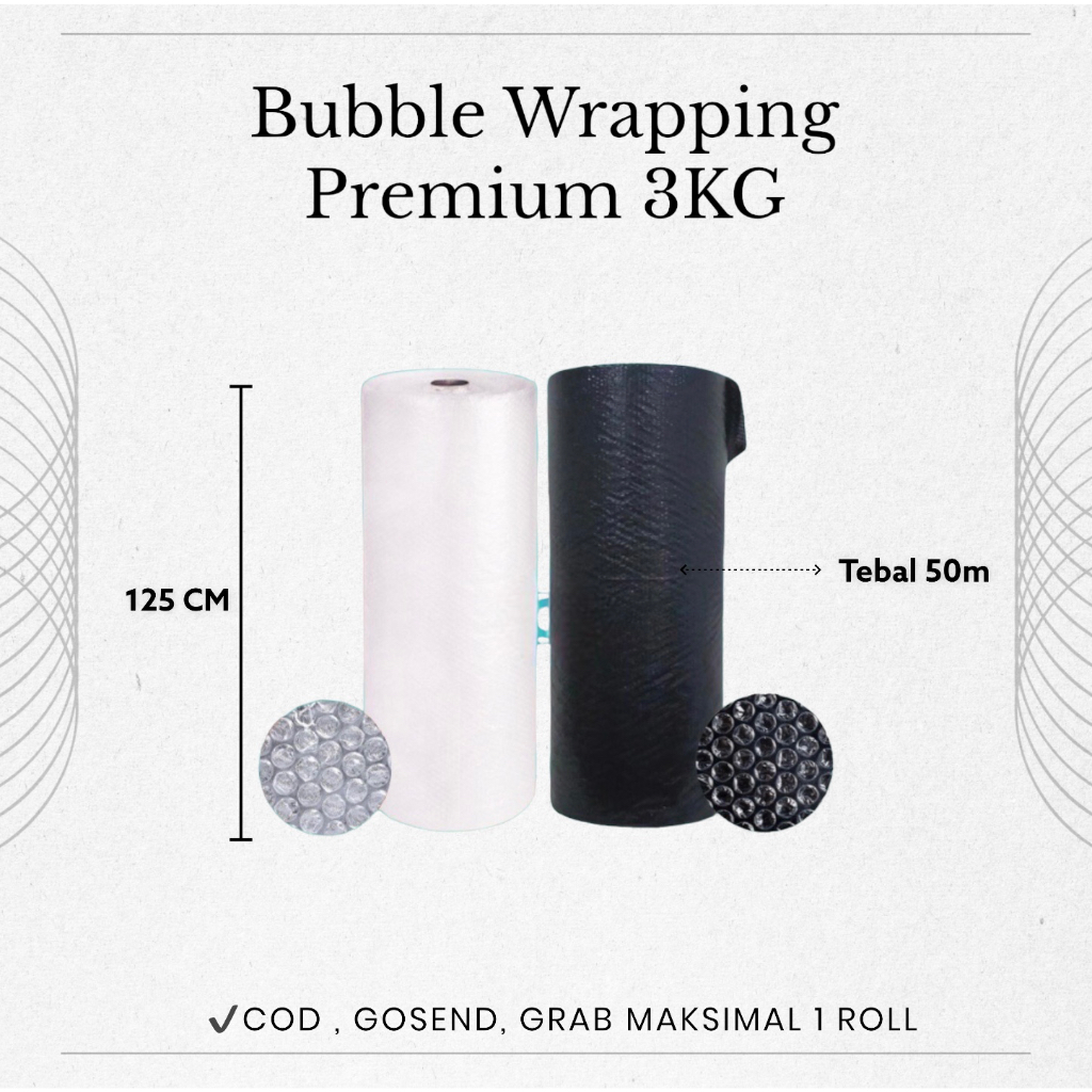 

GOSEND / GRAB BUBBLE WRAP 125 X 50M 3KG KUALITAS PREMIUM BENING HITAM TEBAL BERKUALITAS PER ROLL