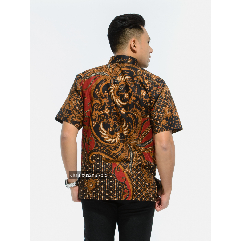 PRASTOWO MERAH PENDEK Kemeja Batik Pria Full Furing Bahan Katun Primisima