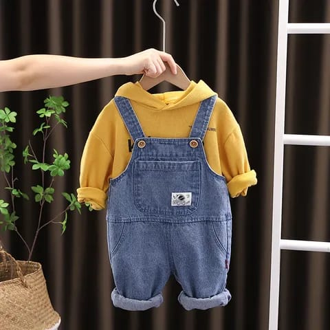 One set premium anak lakilaki lucu usia 6 bulan - 5 tahun baju kodok kembar MUSTARD GREY &amp; DENIM