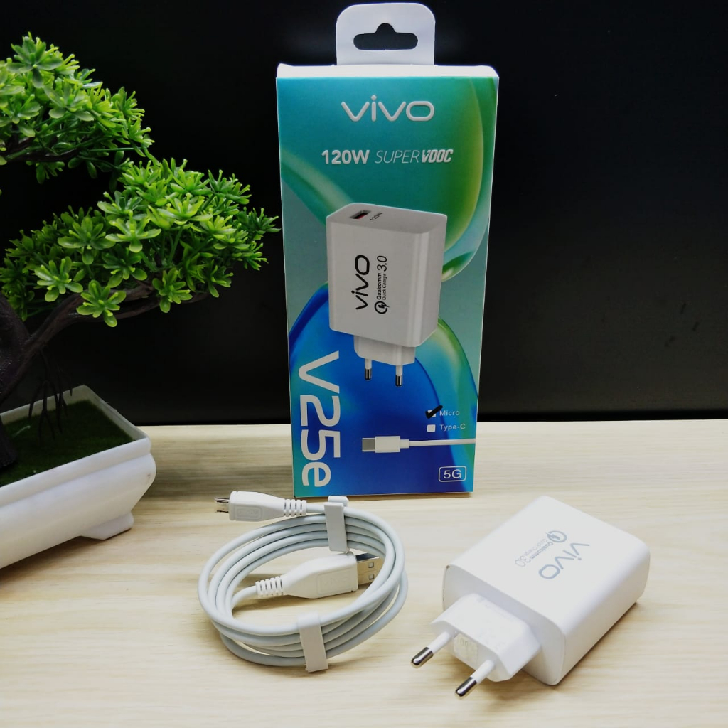 Travel Charger Vivo V25E ori Dual Engine Fast Charging Dua Mesin Micro USB &amp; Type C BY SMOLL