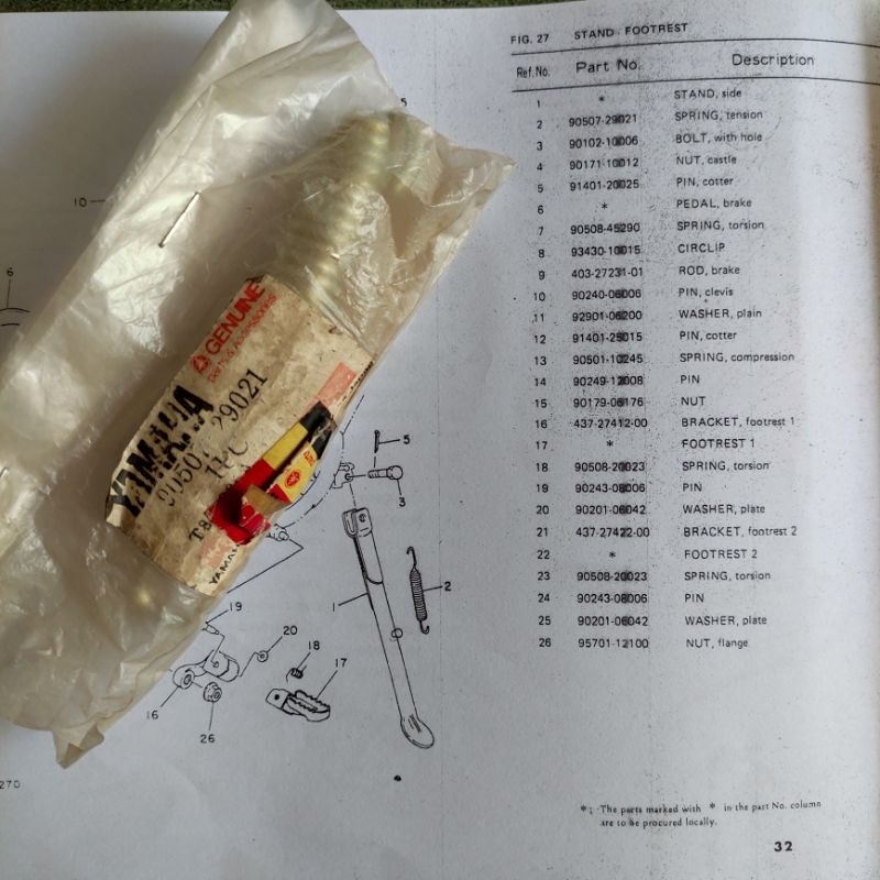 per standar samping yamaha dt100 dt100x dt 100 x original nos japan