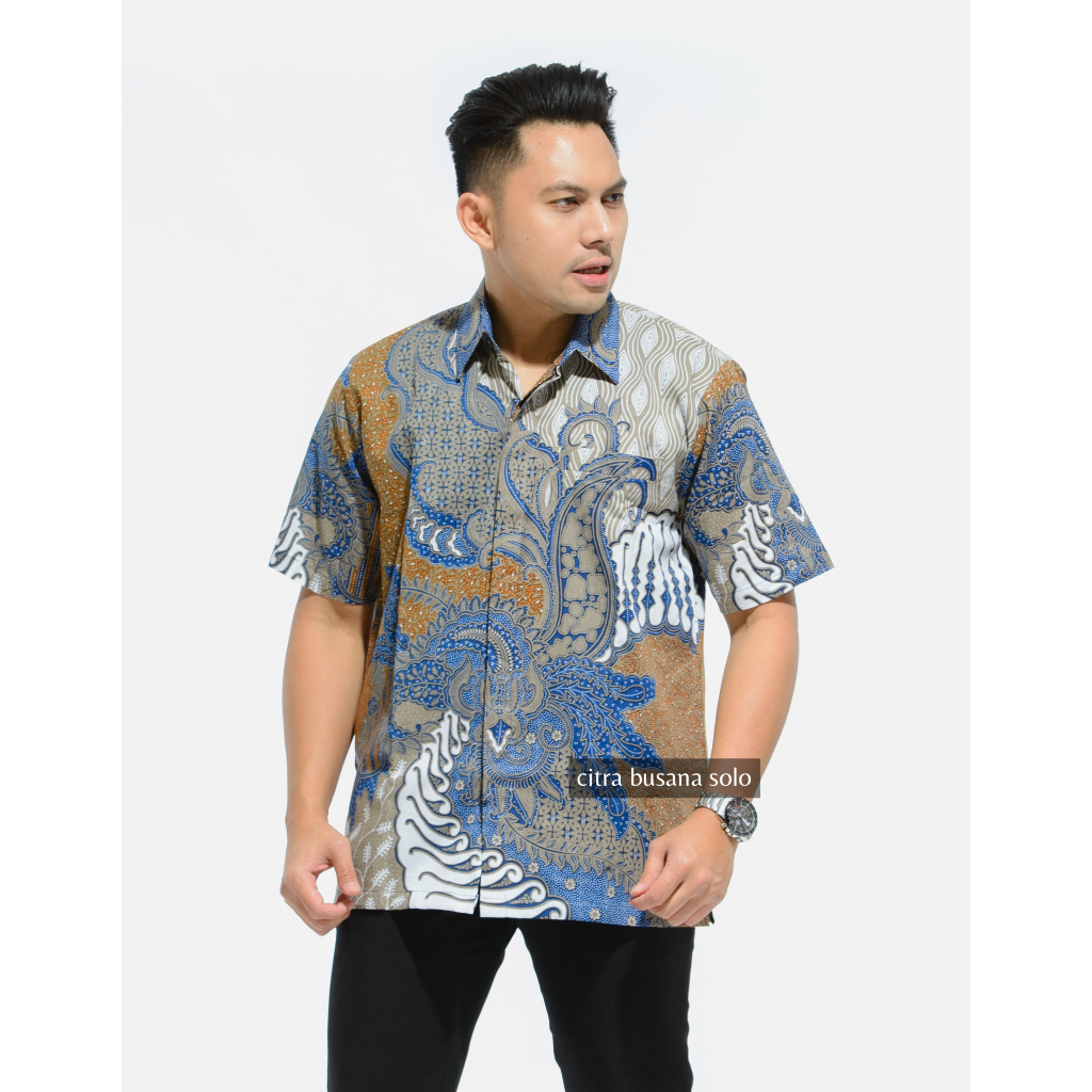 BIMASENA BIRU PENDEK Kemeja Batik Pria Full Furing Bahan Katun Primisima