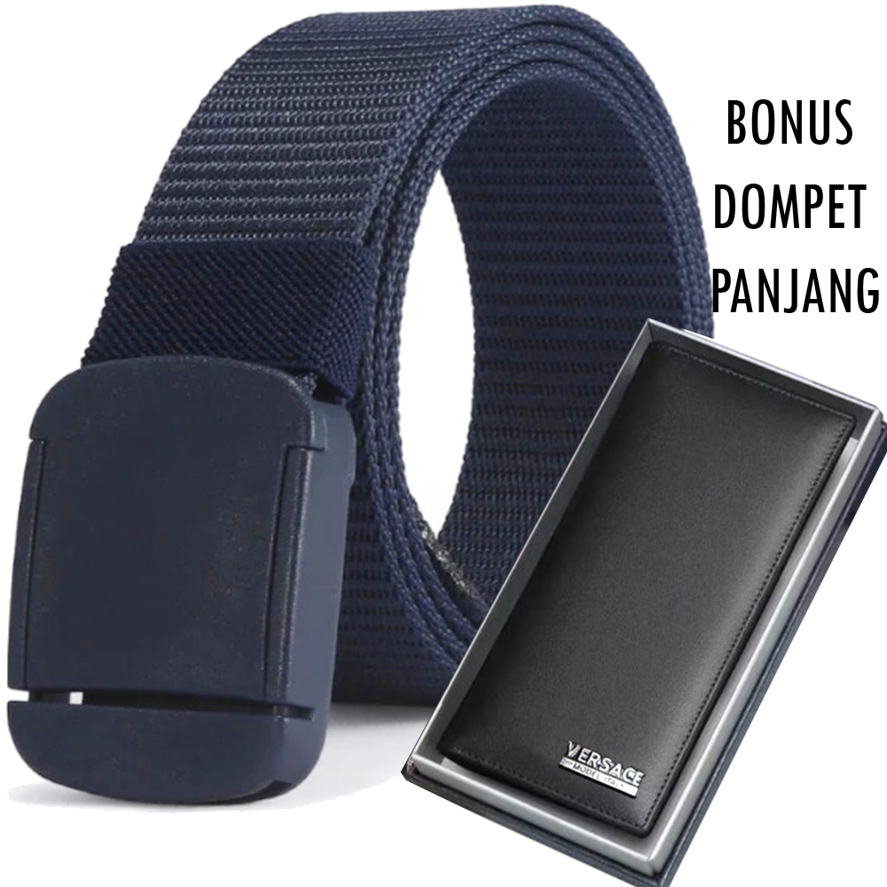 Ikat Pinggang GRATIS DOMPET PANJANG!! Sabuk Pinggang Pria Gesper Pria Anti XRay Model Casual Terbaru Men Belt Trendy Ikat Pinggang Multifungsi
