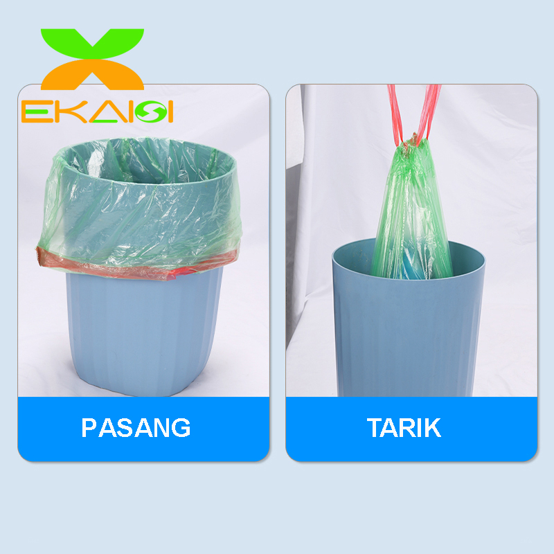 Ekaisi 5 roll trash bag kantong plastik sampah dengan tali