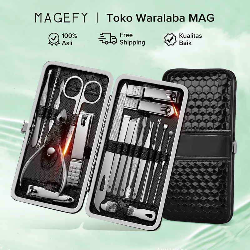 MAGEFY Gunting Kuku Set Lengkap 19 In 1 Alat Manicure Pedicure Stainless Stell Portable Tools Set Perawatan Nail Care Set 1267