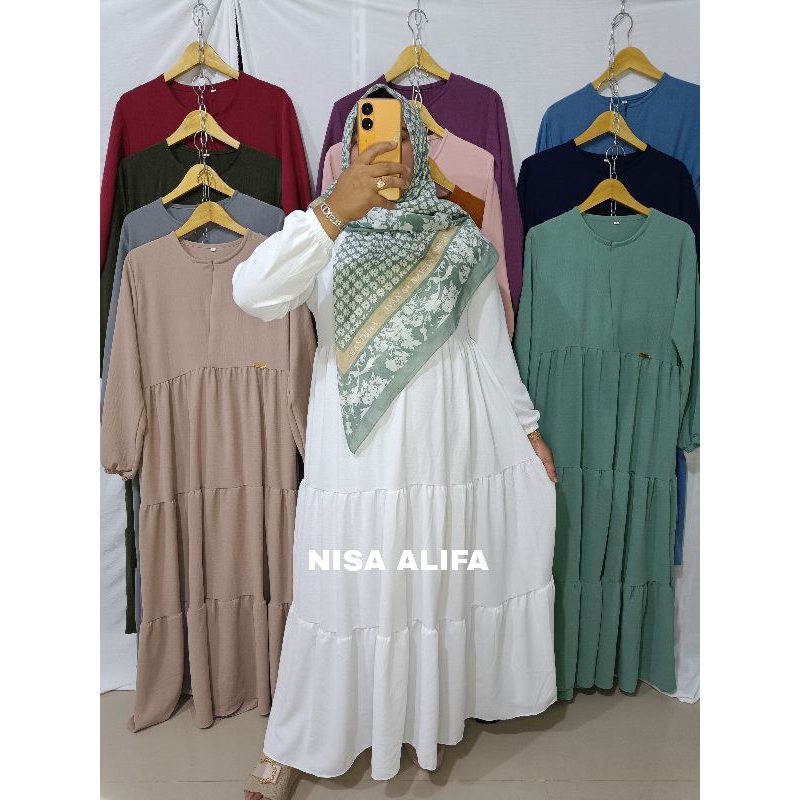 gamis canda putih / gamis putih susun crinkle airflow