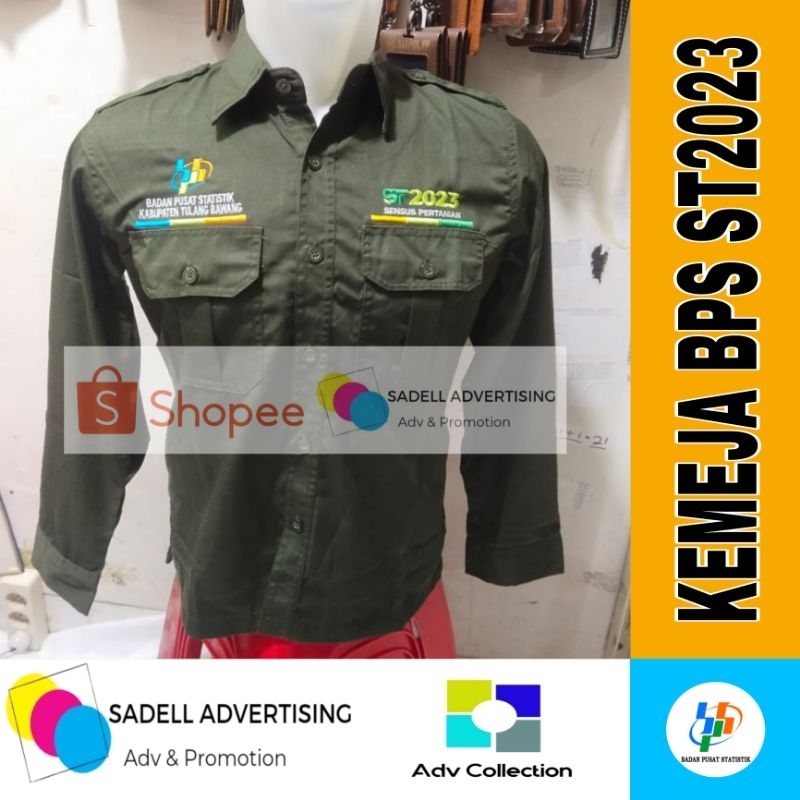 Kemeja PDH BPS Sensus Pertanian Seragam PDH BPS Sensus Pertanian Hijau Army Lengan Panjang Pria Bord