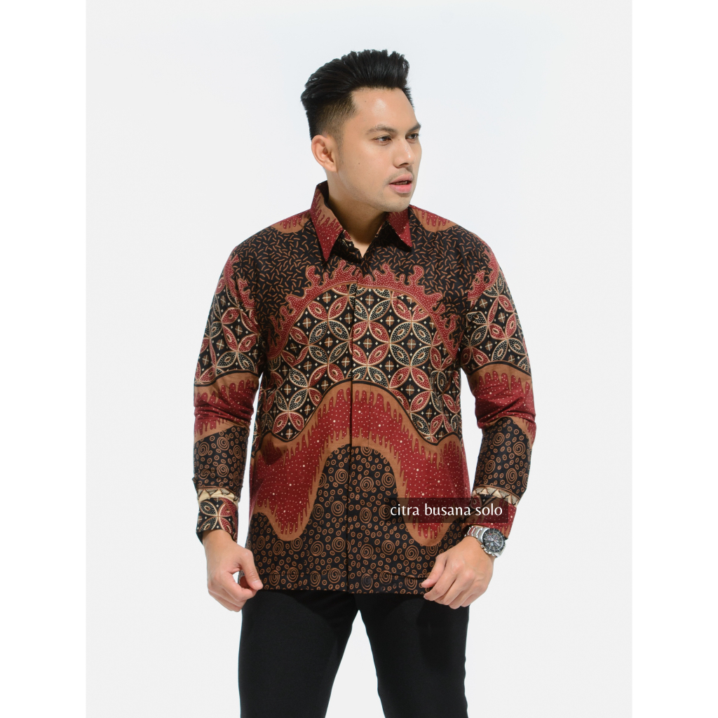 KAWUNGJAYA MERAH Kemeja Batik Pria Full Furing Bahan Katun Primisima