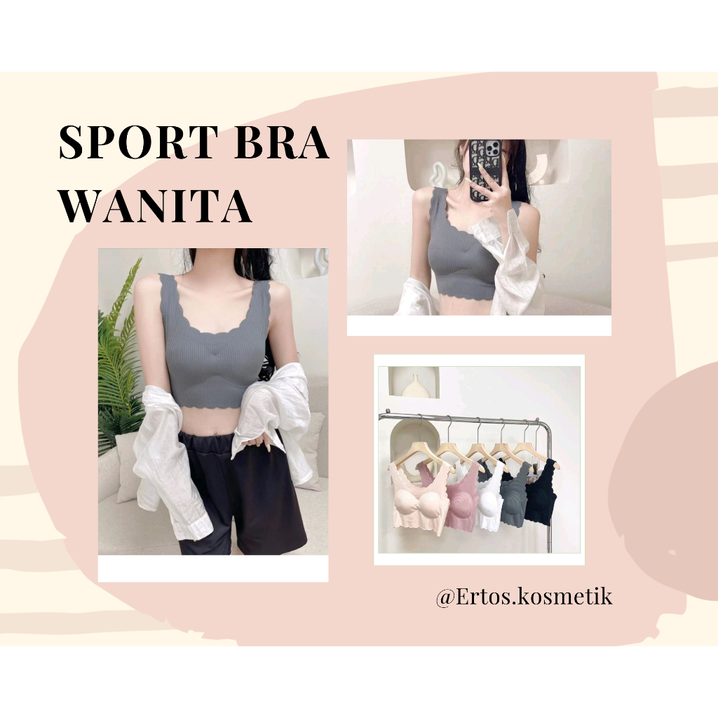 Sport Bra Round Neck Lace With Pad Busa Untuk Yoga