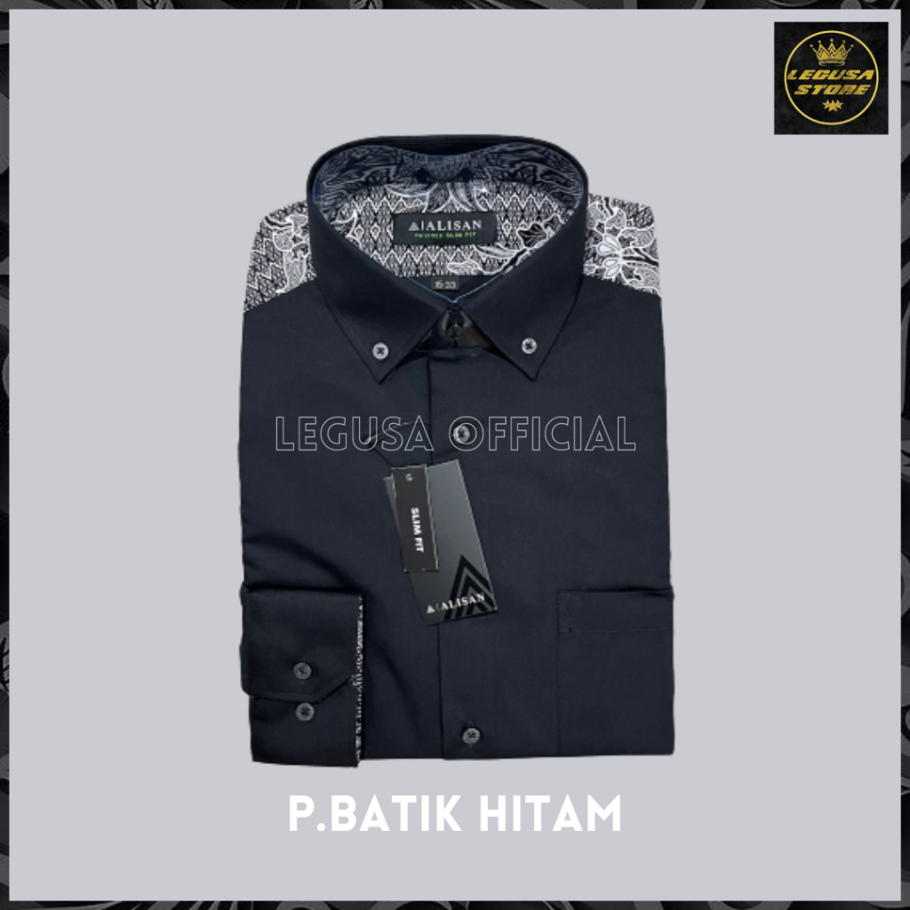 Kemeja Alisan Polos Hitam Lengan Panjang Slimfit PREMIUM / Pundak BATIK