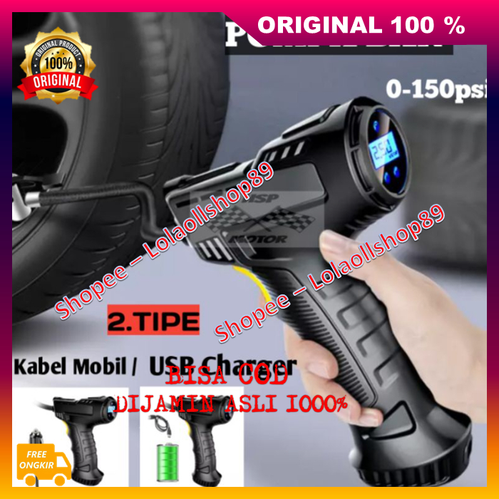 Pompa Elektrik Portable Pompa Ban Mobil Truk Motor Elektrik Cek Tekanan Angin Digital 100% ASLI ORIG