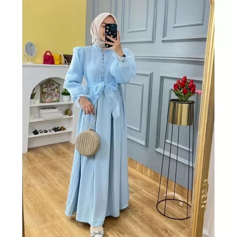 [ New ] Rania Dress / Gamis Muslim Wanita Matt Crinkle Mix Organza / Dress Wanita Kekinian / Murah / GOM