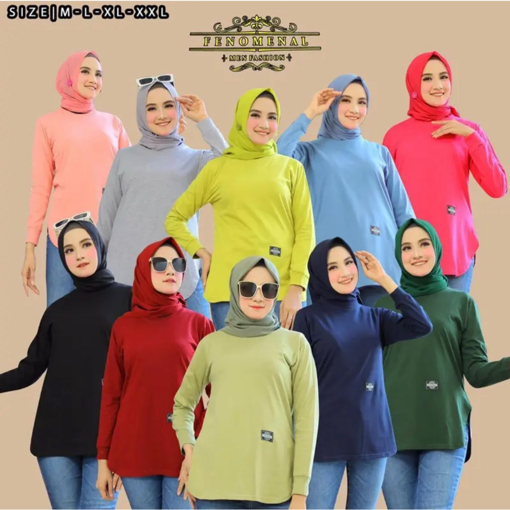 KAOS POLOS WANITA LENGAN PANJANG SEMI TUNIK BODY OVAL BISA UNTUK SERAGAMAN SIZE M L XL XXL / KAOS SE