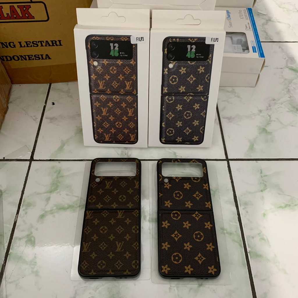 Motif LV Case Samsung Galaxy Z Flip 3 Mewah Sampul Penuh Dapat dilipat Kulit embossing