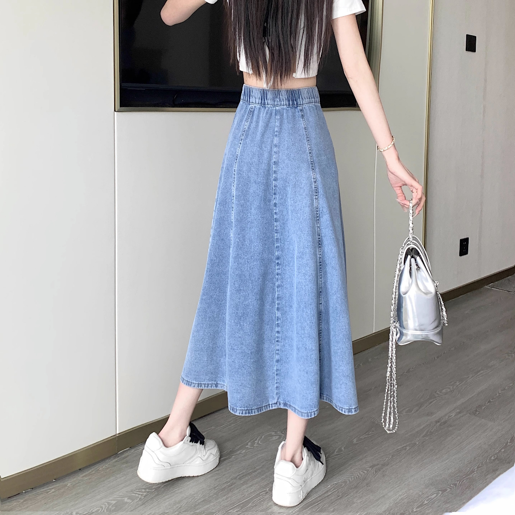 Rok korea style sepan rok Jeans Panjang Wanita Rok Jeans Stretch Span Denim Rok maxi Import melar rok jumbo bigsize muslim fashion ootd